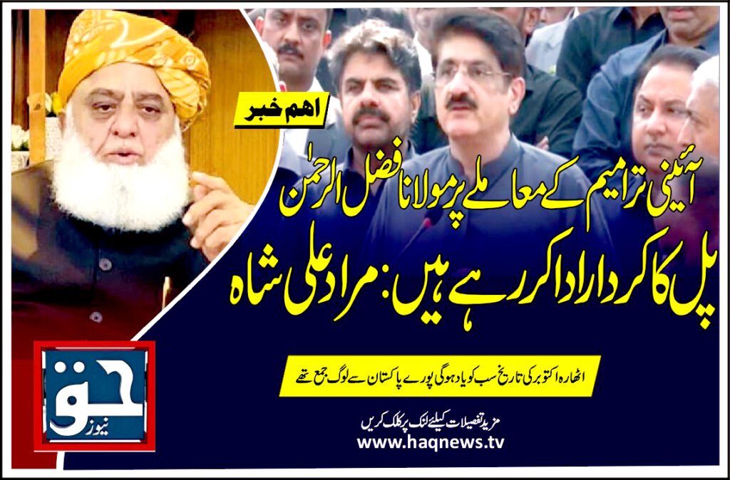 آئینی ترامیم کے معاملے پر مولانا فضل الرحمن پل کا کردارادا کررہے ہیں : مرادعلی شاہ